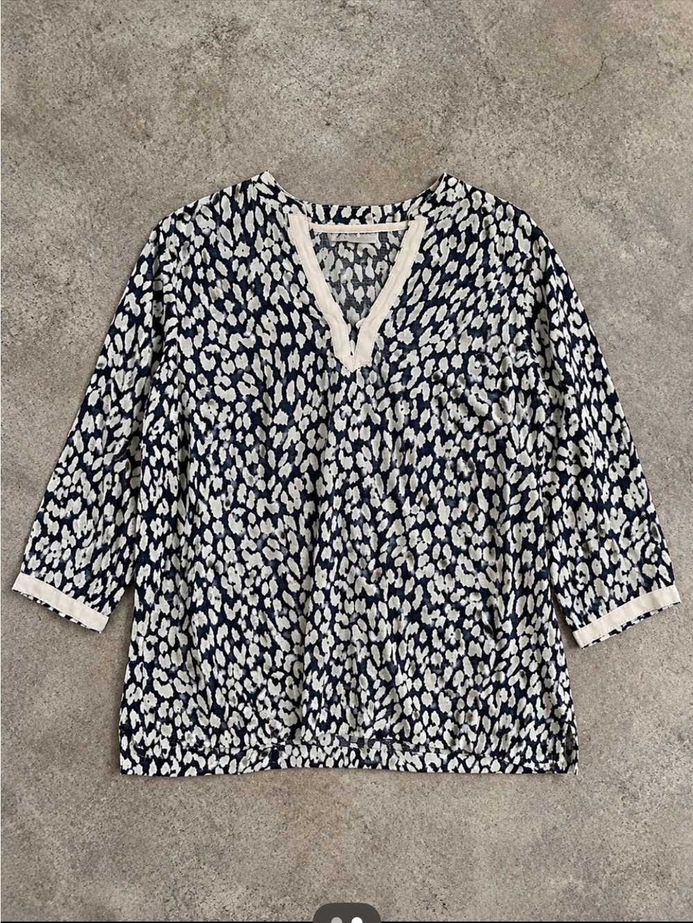 Jones New York Sport 100% Linen Animal Print Tunic Top Medium Black White